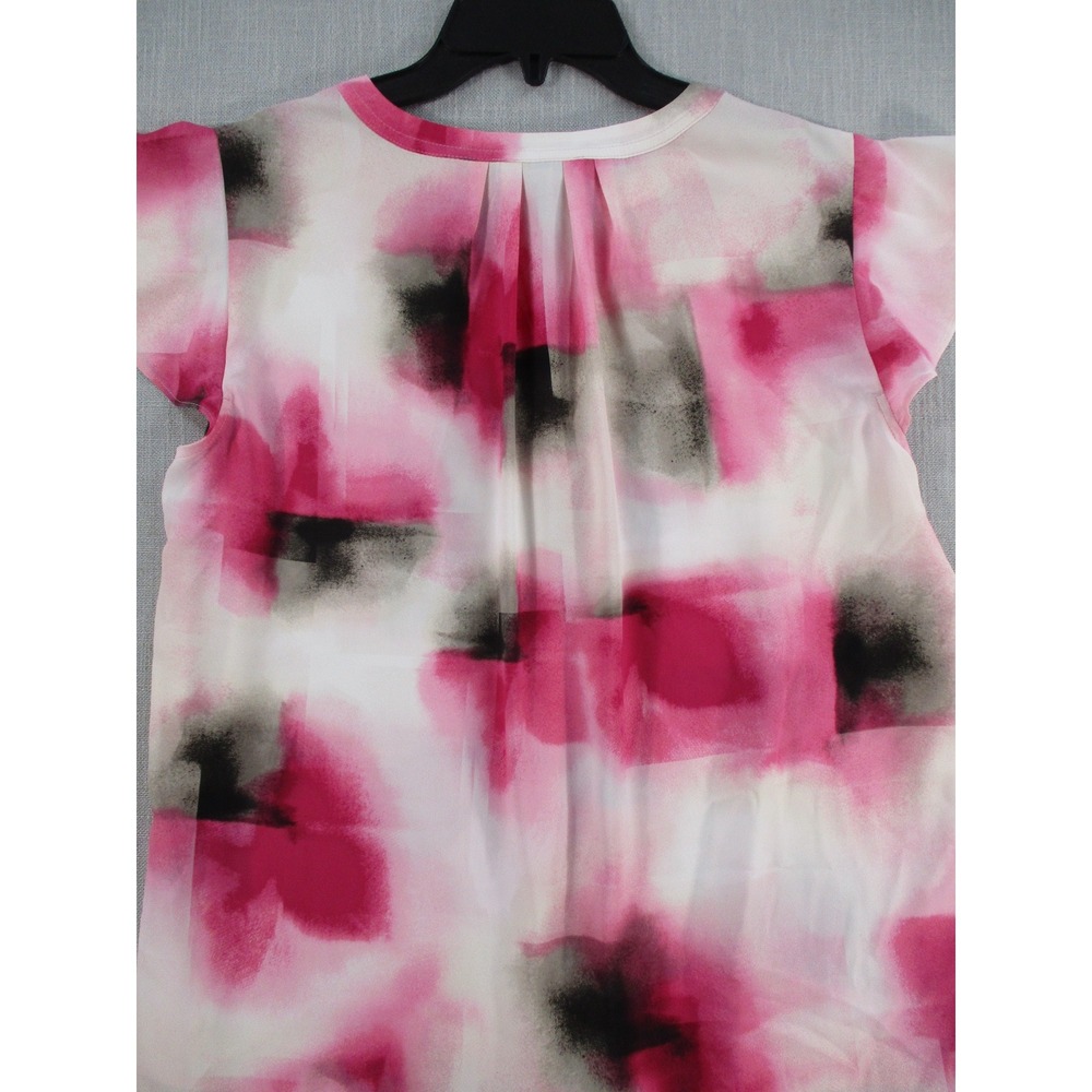 Calvin Klein Womens Pink Abstract Watercolor Flutter Sleeve Blouse Medium - Picture 9 of 10